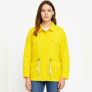 Talbots XL Plus Womens Jacket Button Down Yellow Drawstring Waist Pockets Fall